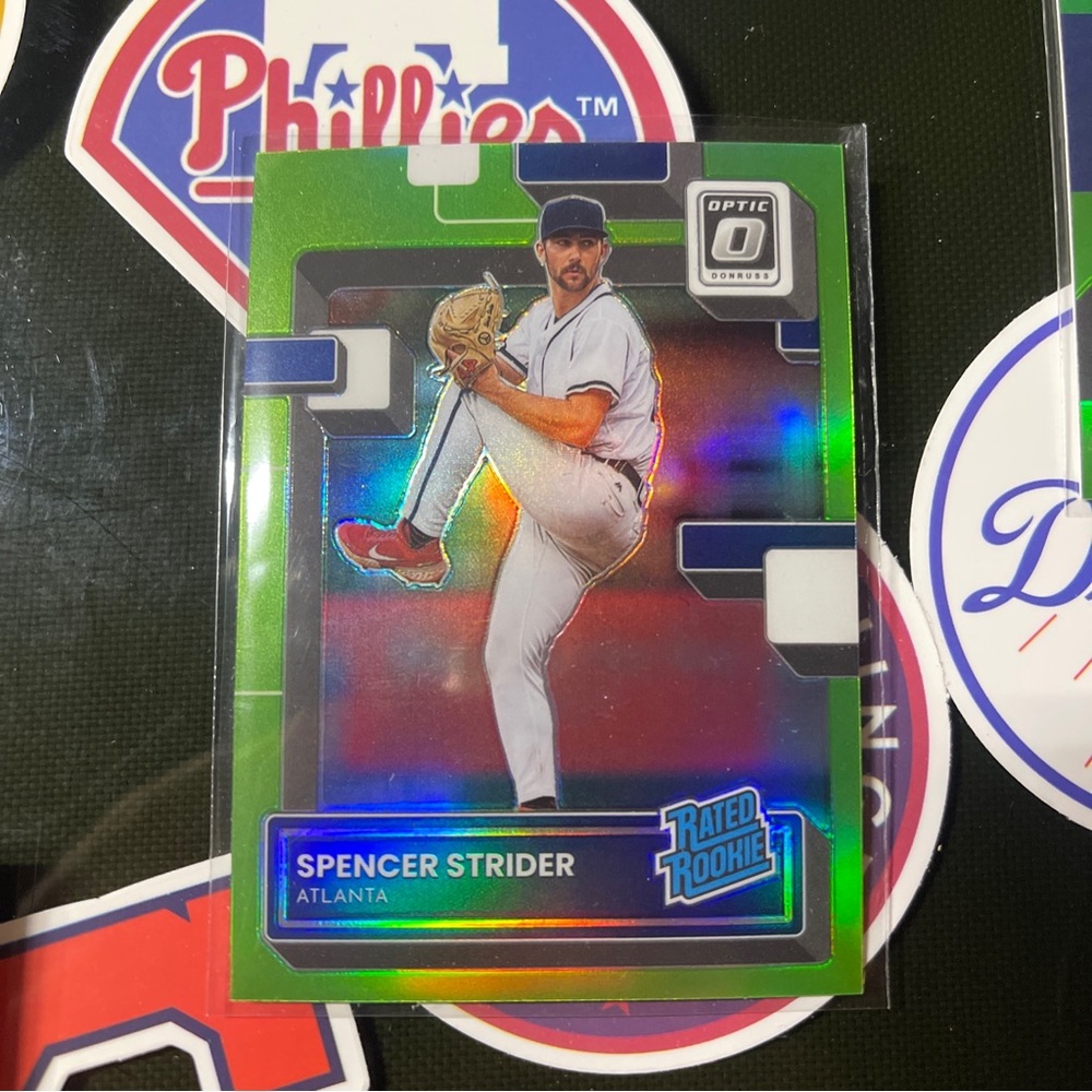 2022 Panini Optic- Spencer Strider No. 76- Lime Green Foil